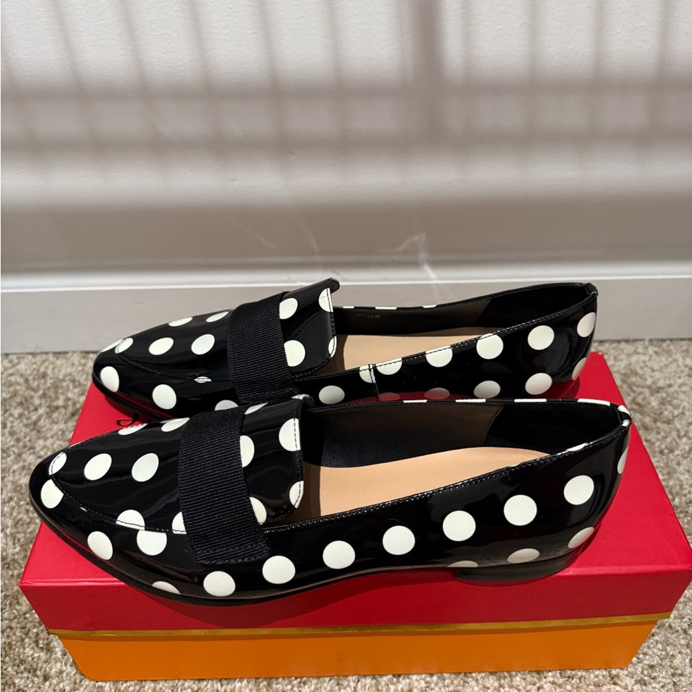 Kate Spade Corine Black and White Polka Dot Loafers - Picture 3 of 6